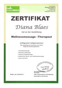 Zertifikat Wellnessmassage-Therapeut 29.08.2013